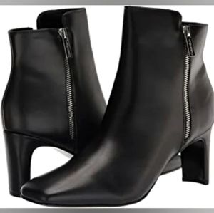 Calvin Klein Coli Zipper Dress Booties Black Faux Leather Boot Block Heel Wedge